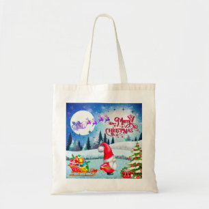 Snowy Kerstmis Gnome en Santa's slee geschenken Tote Bag