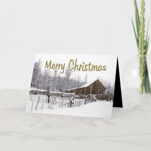 Snowy Kerstmis Rustic Barn Typografie Feestdagen Kaart