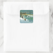 Snowy Kerstmis Scene Vierkante Sticker (Tas)