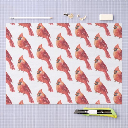 Snowy Kerstroodkardinaal vogel Tissuepapier (Craft)