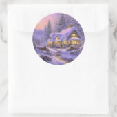 Snowy Kerstwinter Scene Ronde Sticker (Tas)