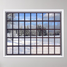 Snowy Landscape Faux Winter Scene Window