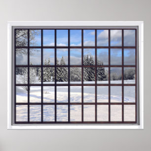 Snowy Landscape Faux Winter Scene Window Poster