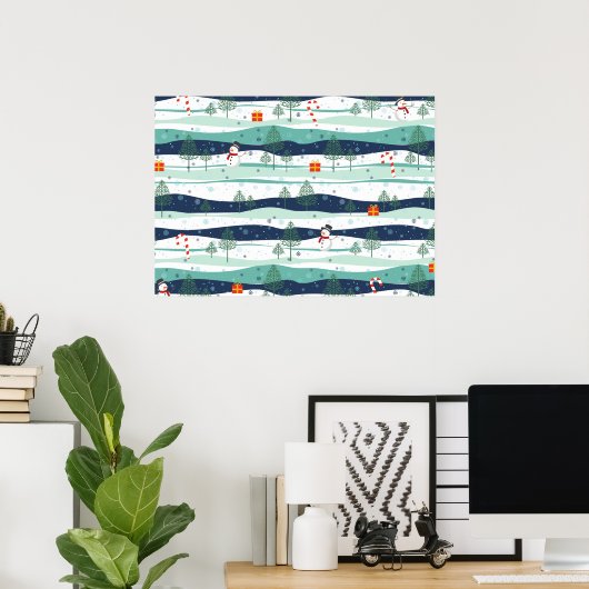 Snowy Landscape KerstElements Pattern Poster (Thuiskantoor)