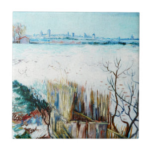 Snowy Landscape met Arles door Vincent van Gogh Tegeltje