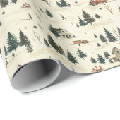 Snowy Landscape: Pine Trees & Cabins Cadeaupapier (Rol Hoek)