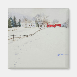 Snowy landscape waterverf magnet magneet