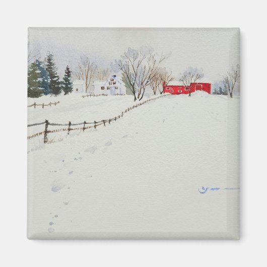 Snowy landscape waterverf magnet magneet (Voorkant)
