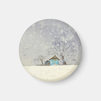 Snowy landscape waterverf magnet magneet