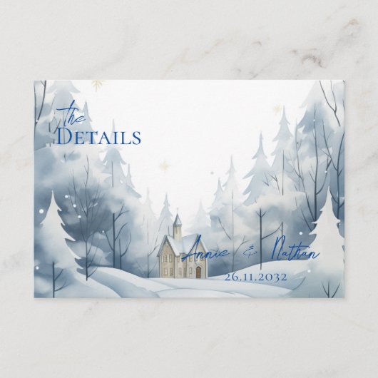  Snowy Landschap Winter Wedding Details Informatiekaartje (Voorkant)
