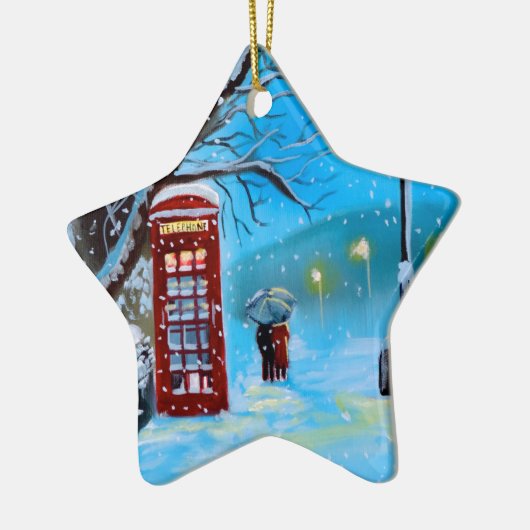 Snowy London winter koppel red umbrella Keramisch Ornament (Links)