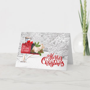 Snowy Mailbox van ons tot huis Kerstmis Feestdagen Kaart