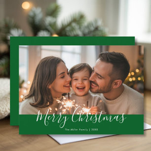 Snowy Merry Christmas Family Fotokaart Feestdagenkaart