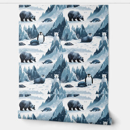 Snowy Mountain Arctic Wildlife Peel en Stick Behang