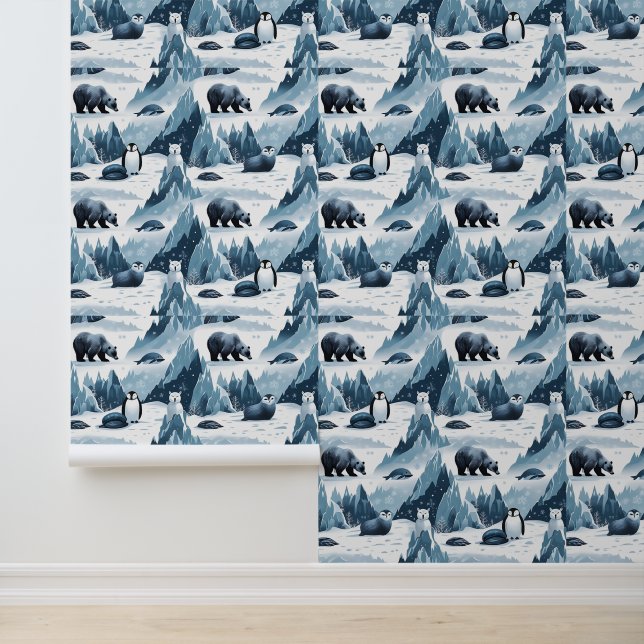 Snowy Mountain Arctic Wildlife Peel en Stick Behang (Applicatie)