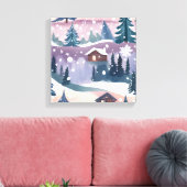 Snowy Mountain Cabin Waterverf Canvas Afdruk (Insitu (Woonkamer))