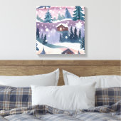 Snowy Mountain Cabin Waterverf Canvas Afdruk (Insitu (Slaapkamer))