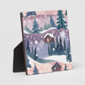 Snowy Mountain Cabin Waterverf Fotoplaat (Voorkant)