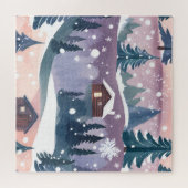 Snowy Mountain Cabin Waterverf Legpuzzel (Horizontaal)