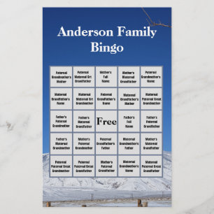 Snowy Mountain Familienaam en Photo Bingo Game Briefpapier