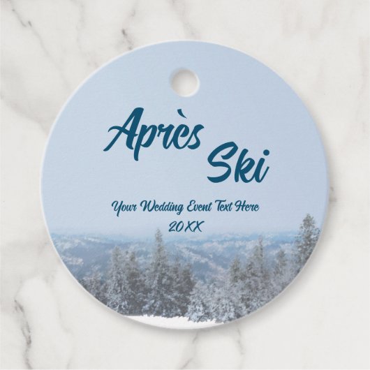 Snowy Mountain Forest Apres Ski Wedding Event Bedankjes Labels (Voorkant)