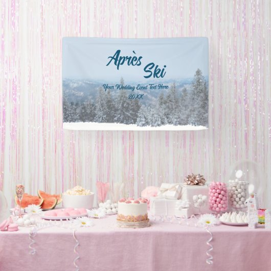 Snowy Mountain Forest Apres Ski Wedding Event Spandoek (Feest)