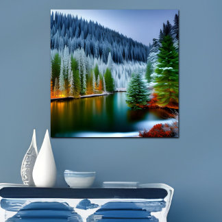 Snowy Mountain Lake Landscape Poster