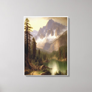 Snowy Mountain Lake Landschapsschilderij Canvas Afdruk