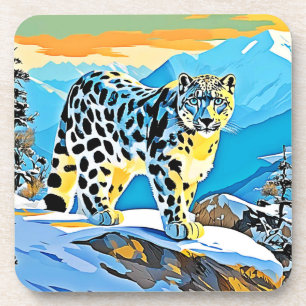 Snowy Mountain Leopard Stance Design Bier Onderzetter