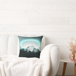 Snowy mountain mysterious blue neon light kussen