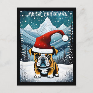 Snowy Mountain Schattige Bulldog Kerstmis Briefkaart