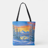 Snowy Mountain Sunset Glow Draagtas (Achterkant)