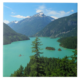 Snowy Mountain Turquoise Lake in Washington Tegeltje