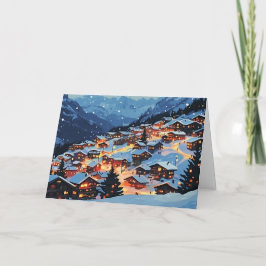 Snowy Mountain Village met kerst Kaart (Voorkant)