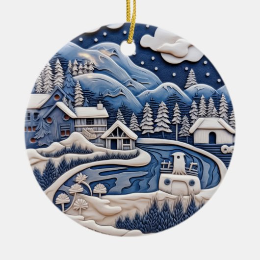 Snowy Mountain Village Ornament (Voorkant)