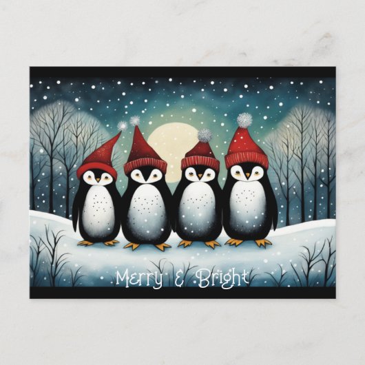 Snowy Mountain Winter Kerstman Pinguïn Kerstmis Feestdagenkaart (Voorkant)