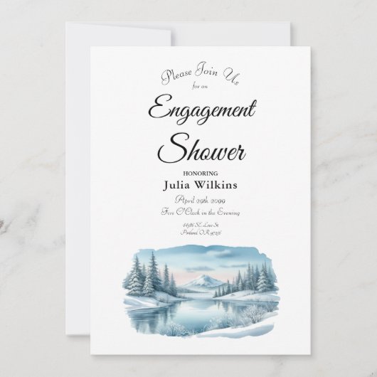 Snowy Mountain Winter Lake Engagement Shower Kaart (Voorkant)
