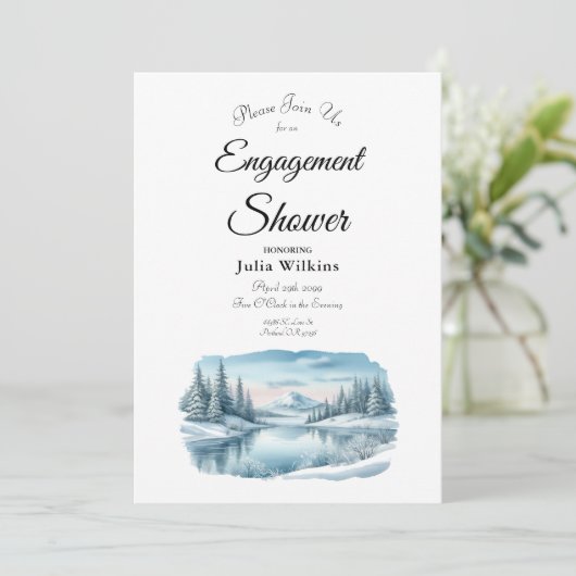 Snowy Mountain Winter Lake Engagement Shower Kaart (Staand voorkant)