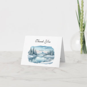 Snowy Mountain Winter Lake Wedding Bedankkaart