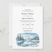 Snowy Mountain Winter Lake Wedding Kaart (Voorkant)