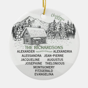 Snowy Mountain Winter Log Cabin X11 Keramisch Ornament