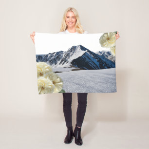 Snowy Mountains and Flowers Fleece Blanket