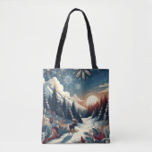 Snowy Night Moose Forest Mountains Boho Pattern Draagtas (Voorkant)