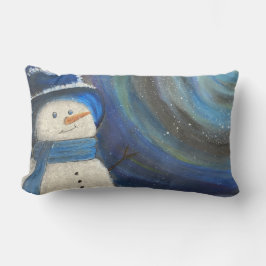 Snowy Night Snowman Throw Pillow Original Art Kussen