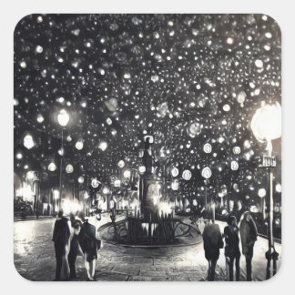 Snowy Night Vierkante Sticker