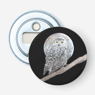 Snowy Owl and Moon Painting - Original Bird Art Button Flesopener