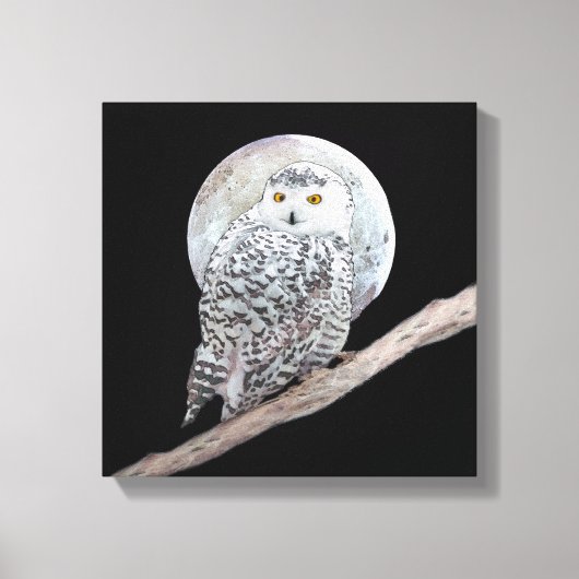 Snowy Owl and Moon Painting - Original Bird Art Canvas Afdruk (Voorkant)