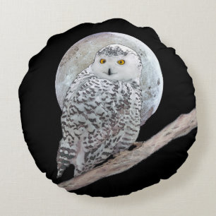Snowy Owl and Moon Painting - Original Bird Art Rond Kussen
