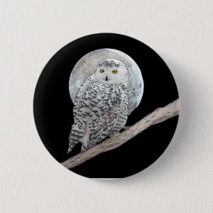 Snowy Owl and Moon Painting - Original Bird Art Ronde Button 5,7 Cm