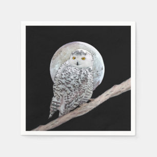 Snowy Owl and Moon Painting - Original Bird Art Servet